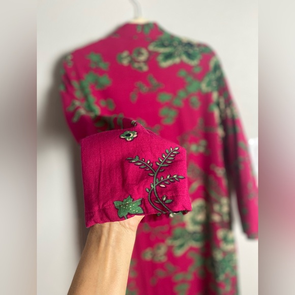 LZJN Women's Cotton linen Trench Coat Floral Print Long Jacket with Pockets 🩷💚 - Picture 9 of 13